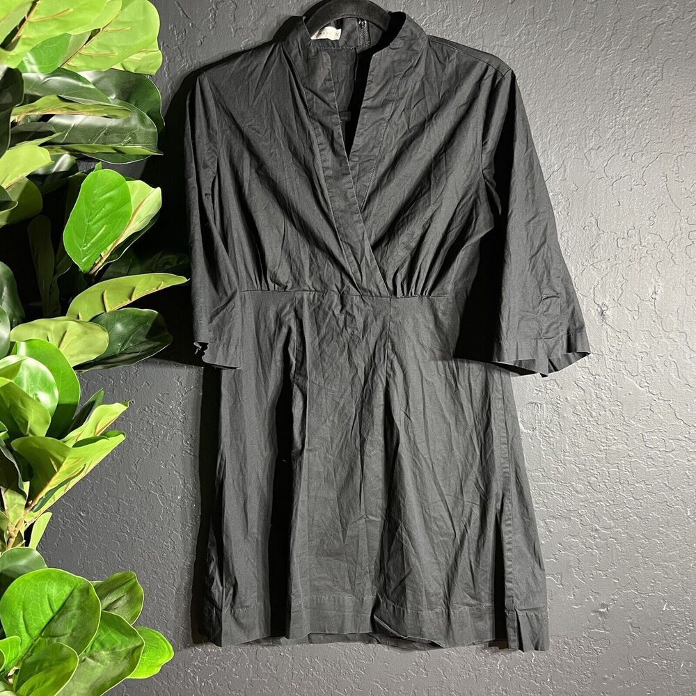 Sunhee Moon Womens Dress 2 Black Mini 3/4‎ Flare Sleeve Faux Wrap V-Neck Zipper